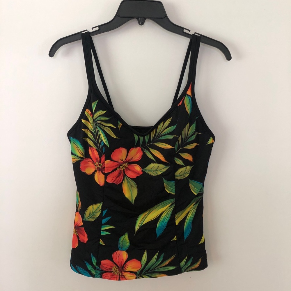 Miraclesuit Womens Size 16 Tankini Swim Top Tropical Print Black Floral Vibrant